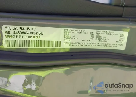 2021 Dodge Durango Sxt Rwd из США, поврежденный, VIN 1C4RDHAG7MC693546